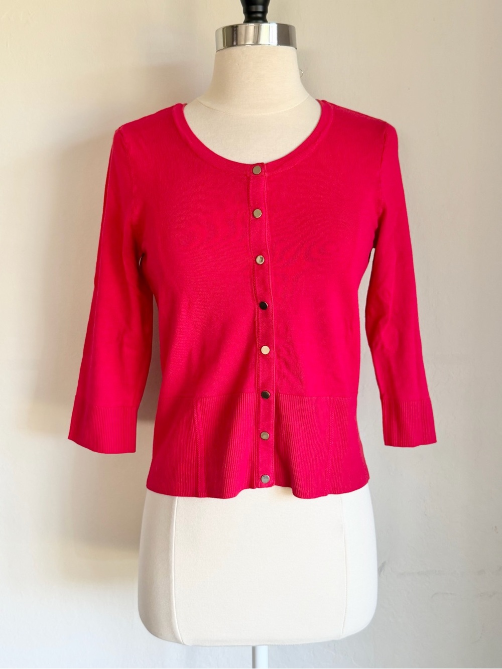 WHBM White House Black Market Vibrant Red Button-Front 3/4 Sleeve Cardigan, S